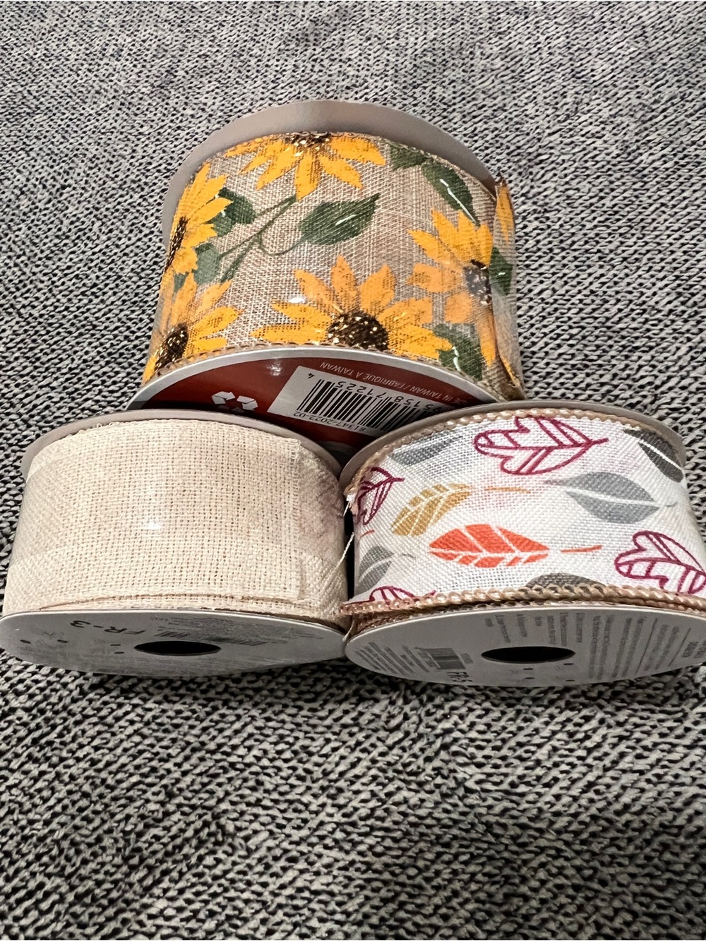 Sunflower & Leaf Decorative Ribbon Trio - Yellow, Cream, Orange